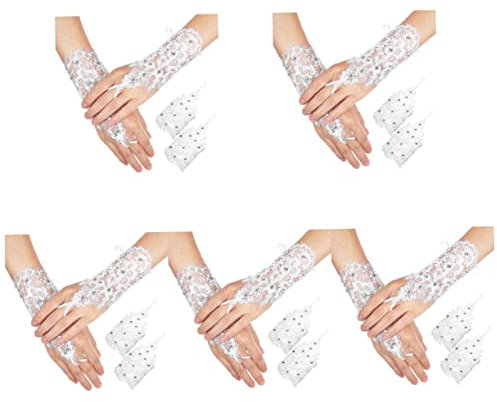 GALPADA 5paare Fingerlose Damen Hochzeits-handschuhe Spitze Mit Blumenstickerei Und Strass Accessoire Für Braut Und Party Lange Atmungsaktive Handschuhe