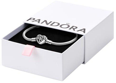 PANDORA Moments Family Tree Heart Clasp Snake Chain Bracelet, 7.1