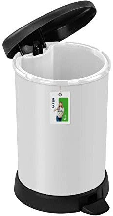 PAFEN Mülleimer 20L mit Einsatz - 310 x 490mm - Runder Treteimer Abfallbehälter mit Klappe Abfalleimer mit Inneneimer | Metallischer Farbton | Weiß