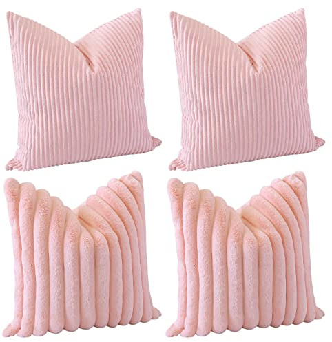 JOTOM Dekokissen Kissenbezüge 45x45cm 4er Set Soft Kissenhülle Einfarbig Streifen Kissenbezug für Sofa Büro Couch Schlafzimmer Bett (45x45cm, Rosa)