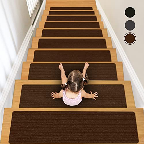 Lacut Non-Slip Stair Treads, 7.8 X 30 (15-Pack) Stair Treads Runner Indoor Outdoor, Brown Slip Resistant Stair Tread Mats Step Covers Pads for Elders, Kids and Pets (30 x 7.8, Brown)