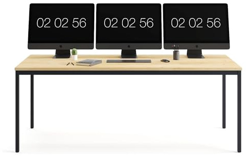 furni24 Schreibtisch-Stahl 200x80x75cm, Eiche, TÜV/GS-Einfache Montage, Arbeitstisch, Bürotisch, Küchentisch, Esstisch, Druckertisch Büro-Möbel Arbeitszimmer Computertisch Gaming-Tisch Mehrzwecktisch