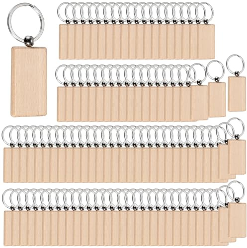 TOLIDA 100 pièces Porte-clés en bois rectangulaires - 5,5 * 3 cm Porte-clés en bois vierges pour artisanat personnalisé, étiquettes de clé en bois
