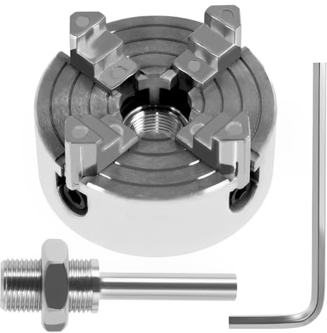 Kit de mandril de torno de 4 mandíbulas, mini portabrocas de torno de metal, portabrocas de torneado de madera, mandril de torno de madera autocentrante de aleación de zinc con llave y varilla de