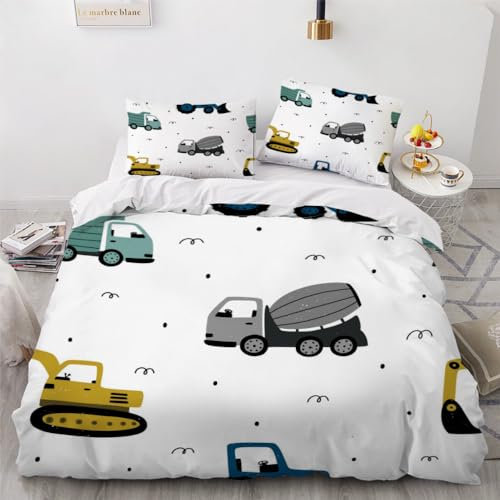 VULORA Cartoon-Bagger Kinderbettwäsche 135x200 Kawaii 3D Druck Bettwäsche-Sets 3Teilig für Jungen Mädchen Teenager Weich Mikrofaser Bettbezug mit Reißverschluss und 2 Kissenbezüge 80x80cm