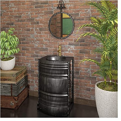 Art Badezimmer-Waschbecken mit komplettem Sockel, Badezimmer-Waschtischmöbel, freistehender Badezimmerschrank unter dem Waschbecken (Silber mit Spiegel)