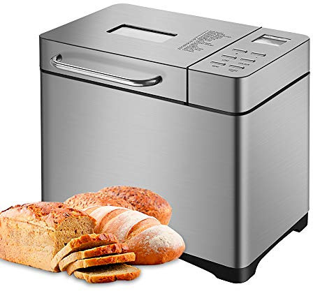 Máquina automática de pan, máquina para hacer pan, máquina para hacer pan eléctrica de 650 W con dispensador automático de frutos secos, 17 programas automáticos, temporizador de retardo de 15 horas