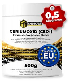 MRM CHEMICALS - Ceriumoxid (Ceroxid, CeO₂) Glaspolitur – 1 x 500 g Polierpulver – Kratzerentferner für Glas, Scheinwerfer, Windschutzscheibe, Spiegel & Acrylglas – Profi Poliermittel