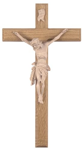 Fritz Cox Holzkreuz aus Eichenholz | Kreuz mit Christuskörper | deutsche Handarbeit | natur, 22 cm