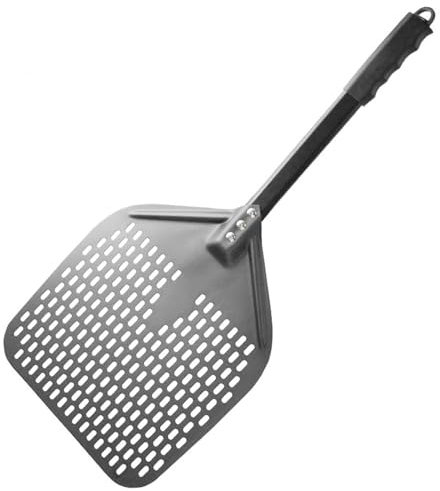 Zjyufy 12inch Perforated Pizza Peel, Stainless Steel Rectangular Pizza Paddle with Detachable Handle, Compact, Non-Stick Pizza Turning Peel for Homemade Pizzas Bread