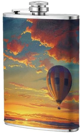hot air balloon sunset Printed Personalized Flask 304 Stainless Steel 8oz Flask - Premium Pu Leather Case, Pocket Flagon Outdoor Sports Flat Liquor Flask