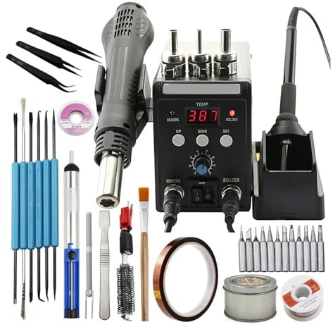 Kit stazione saldatore, Stazione di saldatura Display digitale Rilavorazione Pistola ad aria calda 2 in 1 Saldatore elettrico Saldatura dissaldante Strumenti di riparazione riscaldamento rapido(8586 S