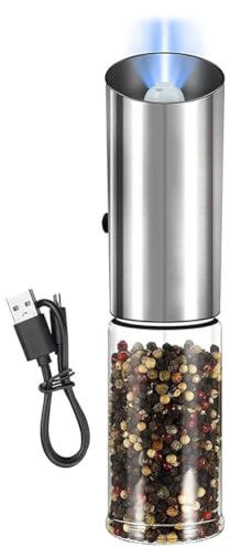 Ycagrain - de pimienta eléctrico para salero y pimentero, recargable por USB, funcionamiento con una mano, salero y pimentero ajustables