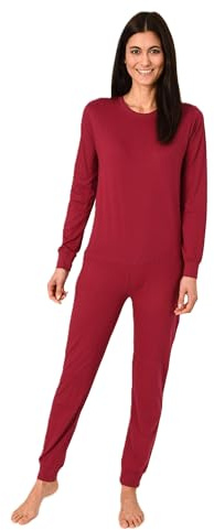 Normann Care Damen Pflegeoverall langarm Einteiler Schlafanzug mit Reißverschluss am Rücken, Farbe:beere, Größe:L