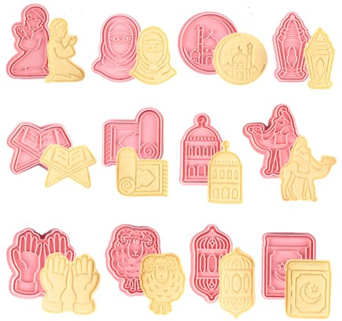 Ramadan Keksausstecher,Ausstechformen Ramadan islamische muslimische Ausstechformen DIY Fondant Kuchen Backen Werkzeuge Keksform für Kinder Keksformen Cartoon DIY Keks（12PCS）
