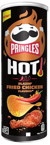 Pringles Hot Blazin' Fried Chicken Sharing Crisps 160g | Potato based sharing crisps in a resealable can, ideal snack for sharing at movie nights, BBQs , parties and get togethers