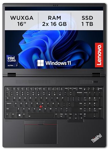 Lenovo - Workstation Mobile 16 Pollici ThinkPad P16v Gen 2, Laptop Professionale Windows 11 Pro, Intel Core Ultra 7 155H, RAM 2x16GB DDR5, 1TB SSD NVMe - Computer NVIDIA RTX 500 Ada, USB-C e HDMI