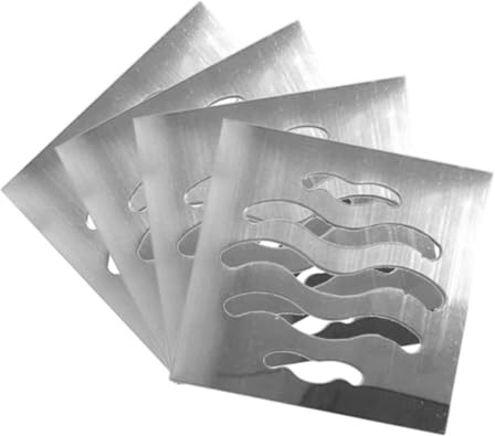 4 coperture per scarico a pavimento, 90 mm, quadrate, per doccia, bagno, cucina, in acciaio inox