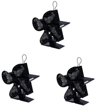 Ciieeo 3 Pièces ventilateur de cheminée ventilateur de poêle silencieux mini de poêle goodies noel christmas de poêle à 4 pales à air chaud Black