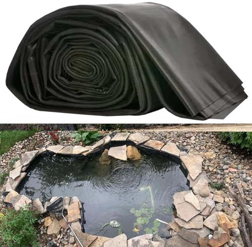 Lámina de polietileno preformada de membrana para estanques de peces y jardines acuáticos de exterior de 3 x 5 m, 4 x 6 m, 7 x 8 m y 10 x 10 m de color negro, resistente, de 0,12 mm de espesor(1x6m)