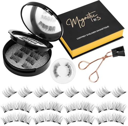MplehDa Pestañas Magnéticas, 8 Pares de Pestañas Magnéticas 3D, Reutilizables, Aspecto Natural para Citas y Maquillaje de Fiesta