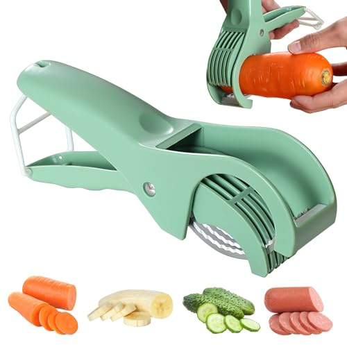 Upgrade 2 pack Stainless Steel Banana Strawberry Cucumber Carrot Egg Sausage Thin Slicer Cutter kitchen gadget (green)