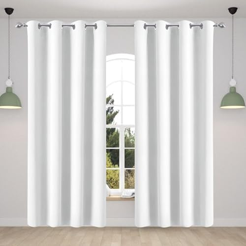 Vorhang Verdunkelung Ösen 130 x 150 cm Dicker Stoff Thermovorhänge Gegen Kälte Blickdichte Vorhänge Verdunklungsvorhänge Vielen Farben Und Größen für Jedes Fenster, Weiß