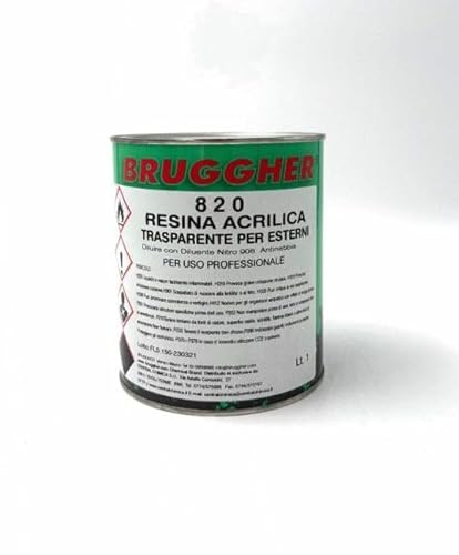 BRUGGHER 820 Resina Acrilica Trasparente, Protettivo per Pavimenti e Cemento Stampato, per Uso Professionale, Made in Italy (1 Litro)