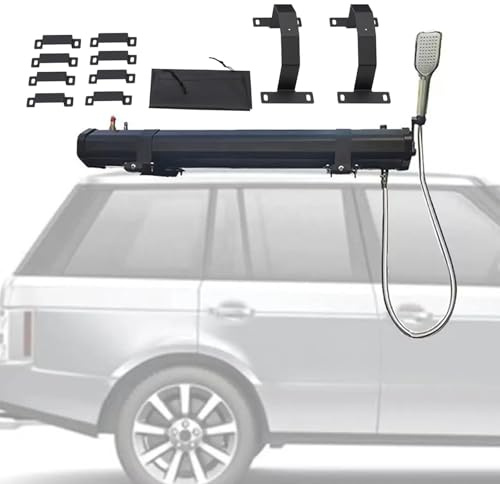 Portable Roof Rack Water Tank & Solar Shower Set4.8/5.3/7.9 Gallon Capacity with Shower Head & Hose for Camping Outdoor Activities & Water Storage (114x22x18cm)
