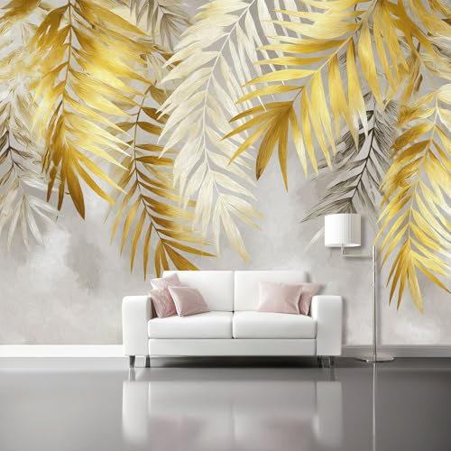 Papel Pintado de Lona - Moderno Art Déco Hojas De Palma Mural para Sala de Estar Restaurante, Gris Papel Pintado de Pared 400 x 280 cm Fotográfico Decoración del Dormitorio Mural