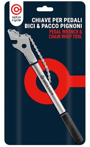 Optio Cycle Chiave per Pedali Bici 15mm Extra Lunga con Chiave per Pacco Pignoni – Attrezzo Rimozione Ruota Libera e Estrattore Pacco Pignoni 7–12 velocità | Chiavi per Bici per Pedali e Cassetta