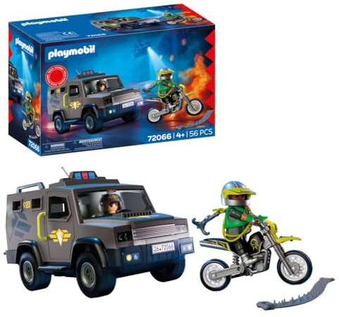 PLAYMOBIL City Action SWAT-Einsatzfahrzeug | Mit Polizist, Verbrecher-Motorrad und Nagelband | Kinder Spielzeug ab 4 Jahren | 72066