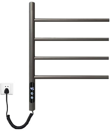 TuBanRen Scaldasalviette Intelligente WiFi Portasciugamani Elettrico Girevole a 180° Termoarredo con Controllo App Timer e Termostato 30-70°C da Bagno (Grigio, 4 Bar)