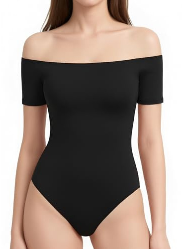 ALGALAROUND Bodysuit Tops for Women UK Off The Shoulder Summer | Sexy Short Sleeve T Shirt Women's Bodysuits Tops Slim Fitted Body Suit Going Out Women Travel Vacation 2026