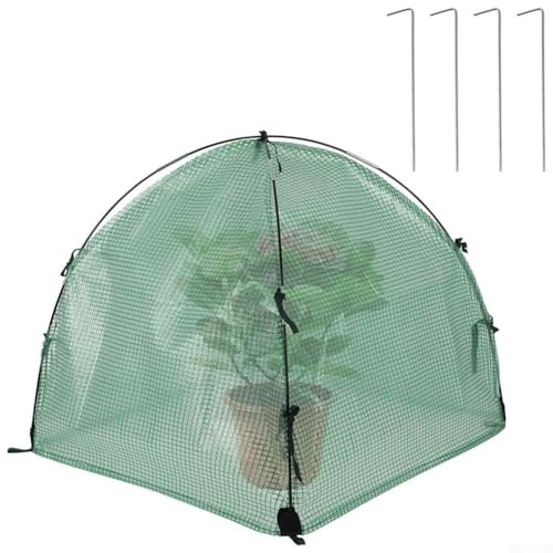Zilimontt Housse de serre d'extérieur pour protection des plantes d'hiver - 60 x 60 x 60 cm - Tente de gel avec clous au sol - Mini tente de serre en plastique robuste pour arbustes (B)