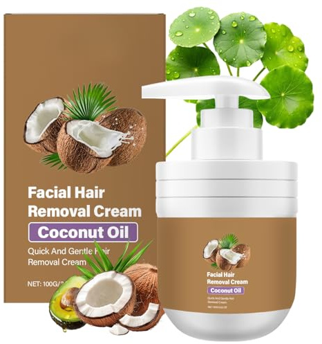 Facial Hair Removal Cream with Coconut Oil,Coconut Depilatory Cream for Upper Lip, Chin & Face, Gentle Quick Effective Kind to Sensitive Skin,Moisturizing & Soothing,Quick Smooth (1pcs, One Size)