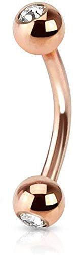 viva-adorno Piercing Banane mit Kristall Kugeln Edelstahl rosegold Z419, Größe: 1,2 x 6 x 3mm