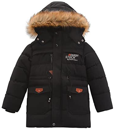 Nemopter Enfant Garçon Veste d'hiver Chaud Manteau Mi Longue Doudoune à Capuche Fourrure Jacket