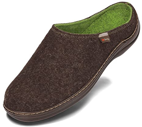 BeComfy Zapatillas de hombre con suela firme - fieltro de lana - zapatillas fieltro natural zapatillas verde marrón talla 40 41 42 42 43 44 45 46 (44, Marrón)