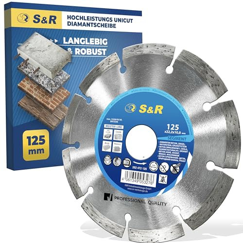 S&R Disco Diamante125 PREMIUM per Cemento Armato Granito Pietra naturale Mattoni. Disco a Segmenti di alta qualità