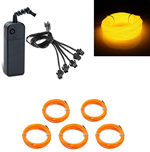 Kmruazre 5x1 meter EL Draht Rohr Seil Batteriebetriebene Flexible Neonlicht 3 Modi Elektrolumineszenzdraht für Auto Party Hochzeit Dekoration Mit Controller (Gelb)