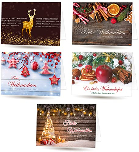50 Weihnachtskarten (Klappkarten) im Set mit Umschlag, Perfekt für stilvolle Grüße an Geschäftspartner und Freunde