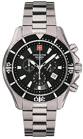 Swiss Alpine Military Herren Uhr Chronograph Analog Quarz 7040 Edelstahl 10 ATM