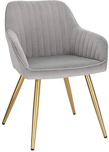 Lestarain Esszimmerstühle 1er Set, für Esszimmer Wohnzimmer Küche, Küchenstühle gepolstert mit Armlehne Metallbeine, Sitzfläche aus Samt, Hellgrau