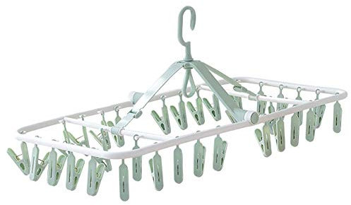 TYXTYX Pieghevole Appendi/Casa Balcone Biancheria intima Calze Può essere ruotato Antivento Porta asciugamani in Plastica per Bambini Abbigliamento Guanti, Verde-32 Mollette