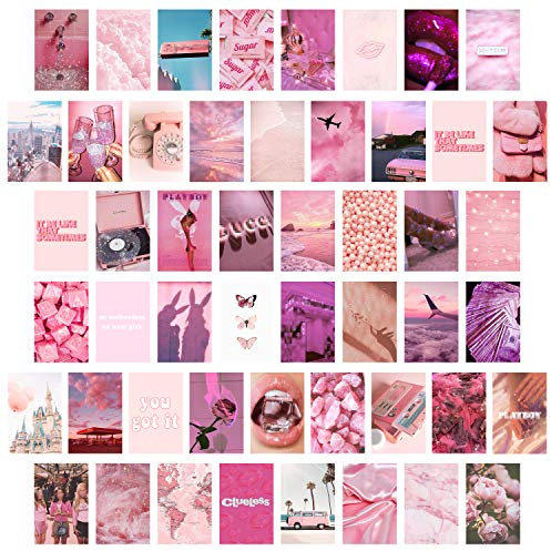 50PCS Pink Aesthetic Picture for Wall Collage, 50 Set 4x6 inch, Rosy Collage Print Kit, Warm Color Room Decor for Girls, Wall Art Prints for Room, Dorm Photo Display, VSCO Posters for Bedroom