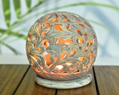 Tealight Candle Holder Soapstone/Gift for Loved Ones/Home/Office Decor (FLORAL)- 4 inch