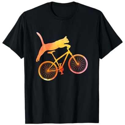 Animals Riding Bikes Cat on a Bike Funny Cat Tee for Cyclists, Unisex-Adults & Kids, Black, Short Sleeve, Classic Fit, T-Shirt