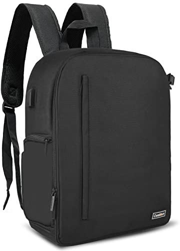 Cwatcun Camera Backpack DSLR SLR Camera Bag with 15.6 Inch Laptop Compartment For Canon Nikon Sony,Water Resistant Camera Backpack for Women and Men,Adjustable Tripod Holder(2.0 Black, Large)