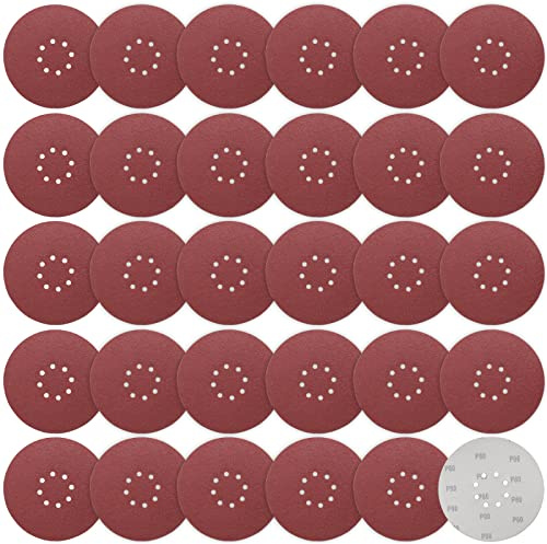 STEBRUAM 30 Stück Schleifpapier 225mm Klett 80 Körnung für Schleifgiraffe | 225 Sandpapier p80 Schleifscheiben 8 Loch Schleifteller für Trockenbauschleifer Schleifen Giraffe